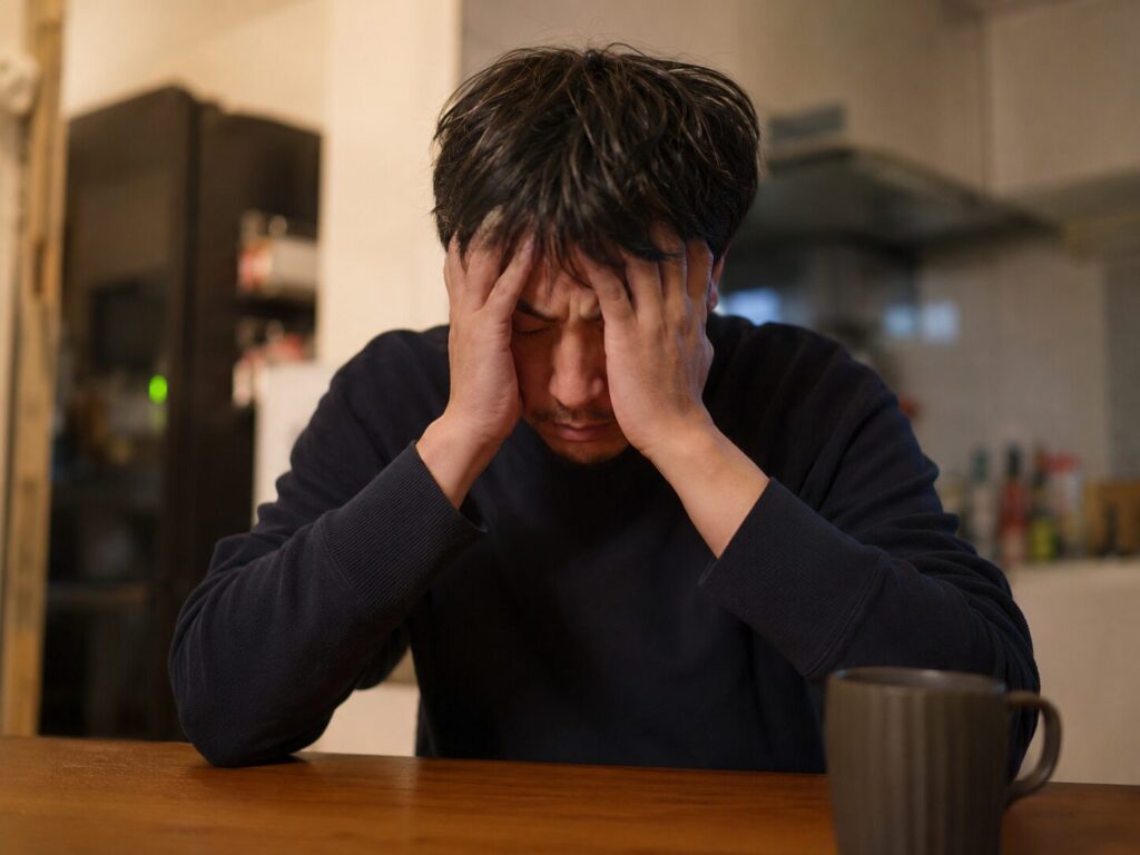 頭を抱える男性