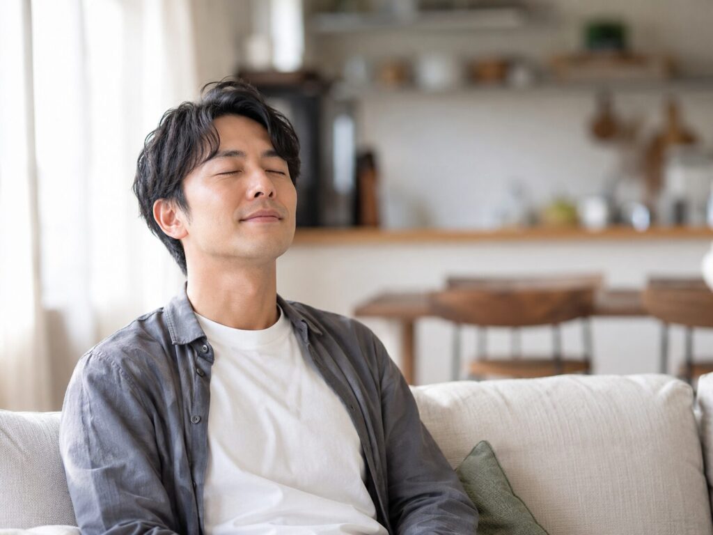 肩の力が抜けてほっとした表情の男性
