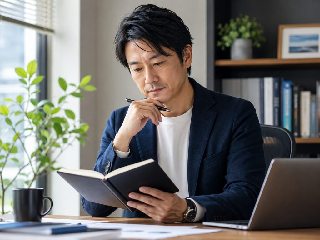 上司が一人で1on1の意義を静かに考えている