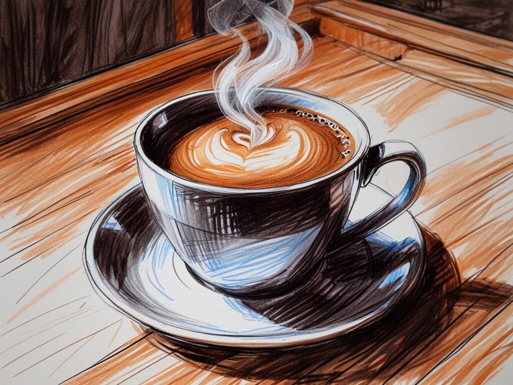 デスクに置かれたコーヒーの入ったカップ