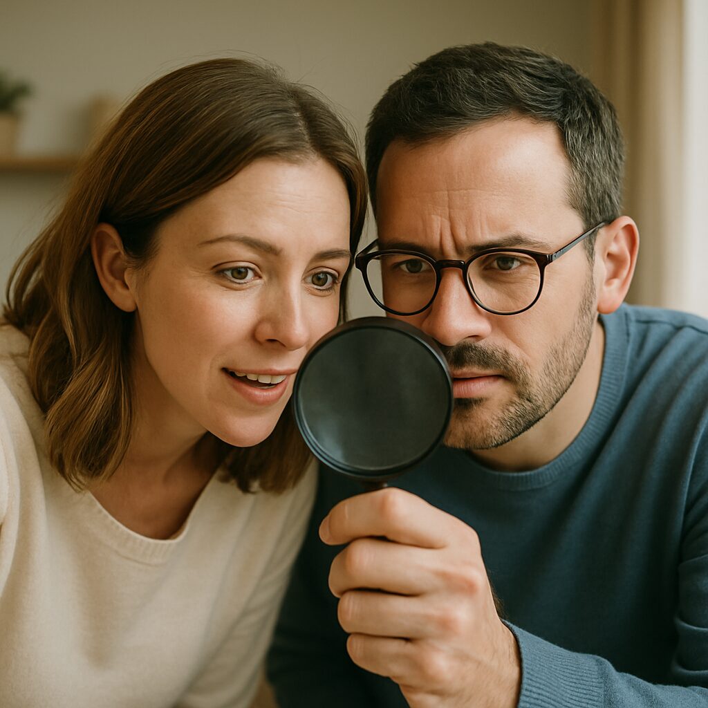 ルーペをのぞく夫婦