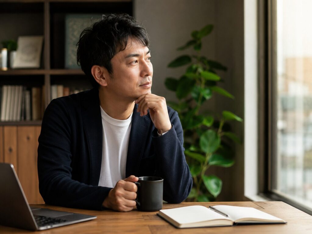 落ち着いて内省する男性