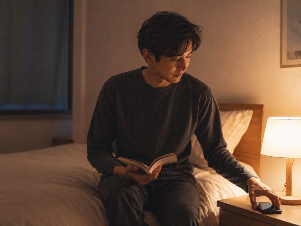 スマホを置く男性