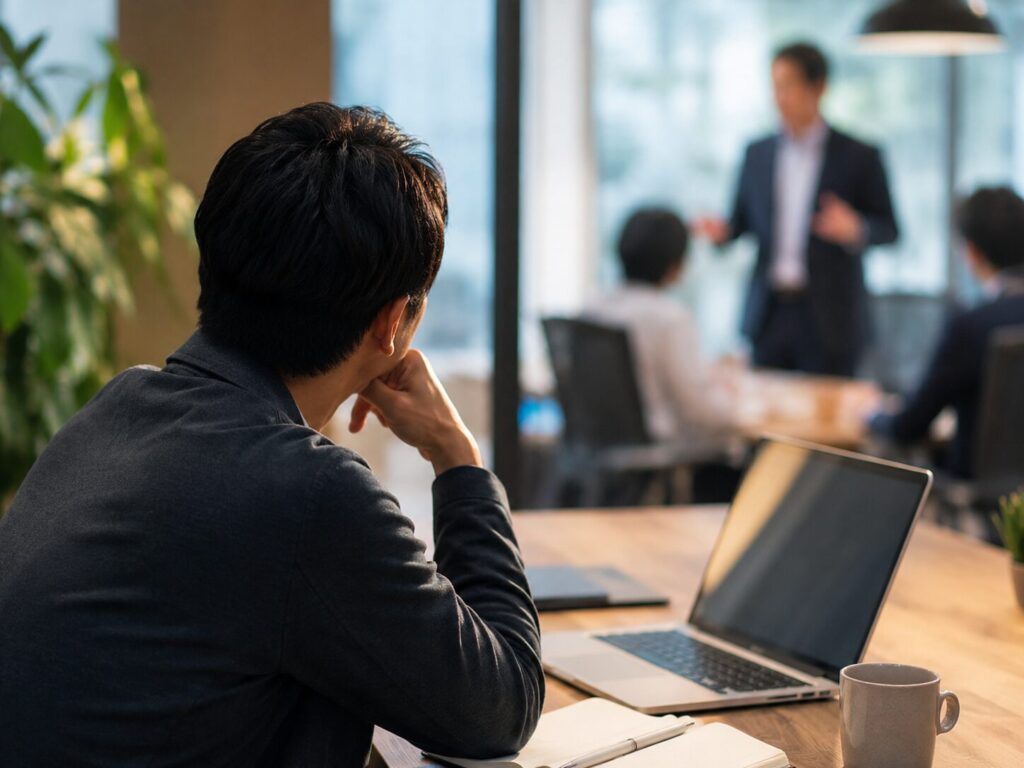遠くから上司を眺める男性