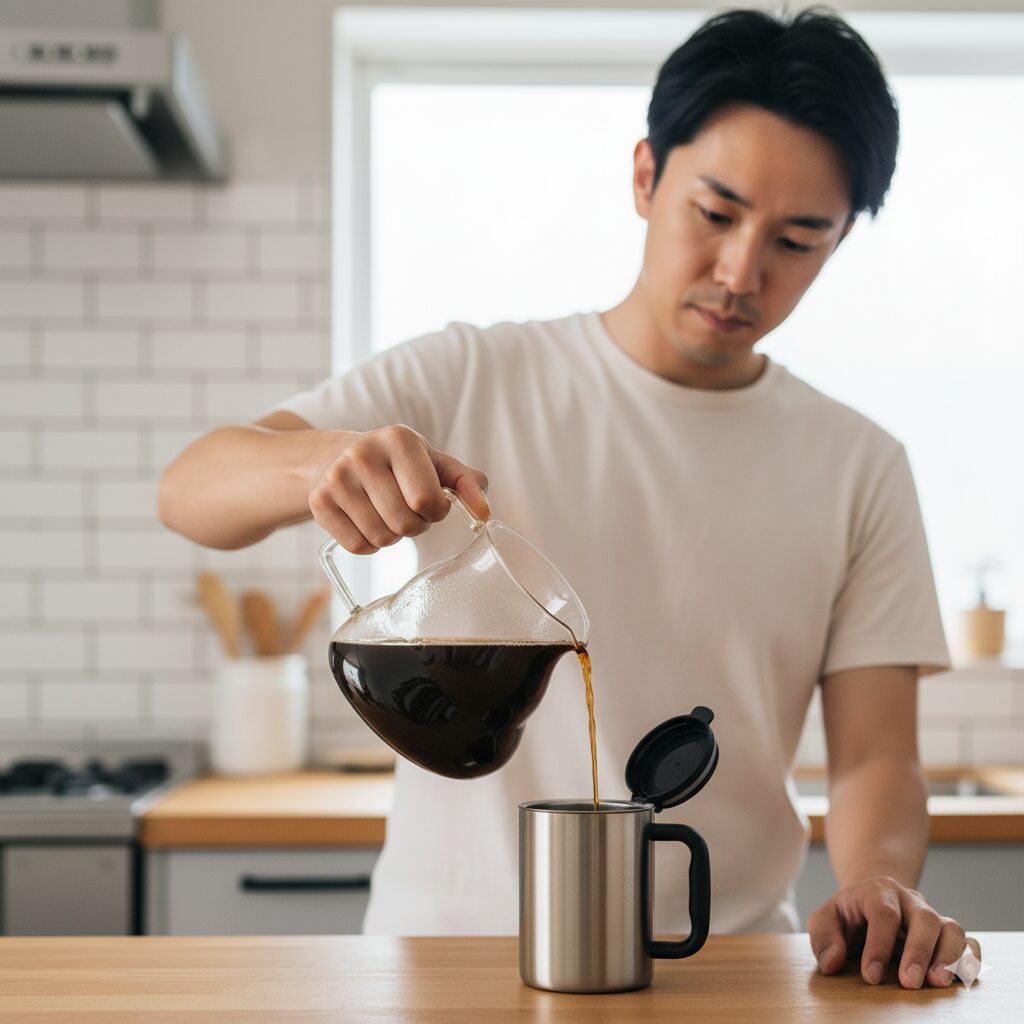 コーヒーを入れる男性