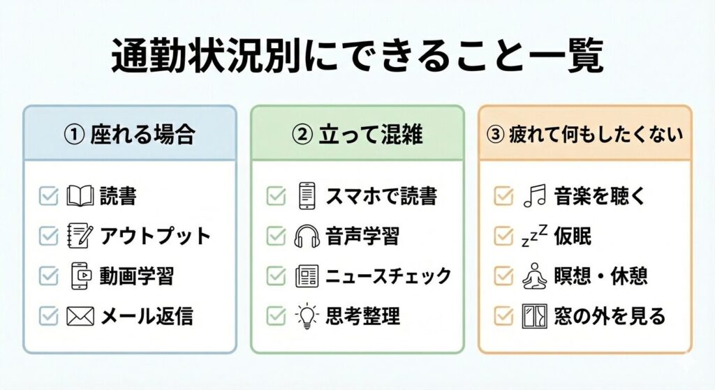 通勤状況別やれること一覧
