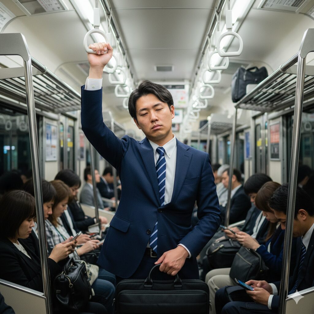 電車に揺られる男性