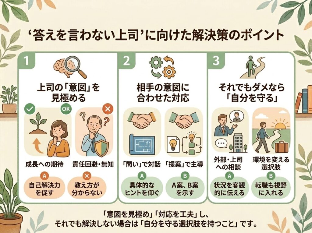 部下に答えを教えない上司｜解決の方向性