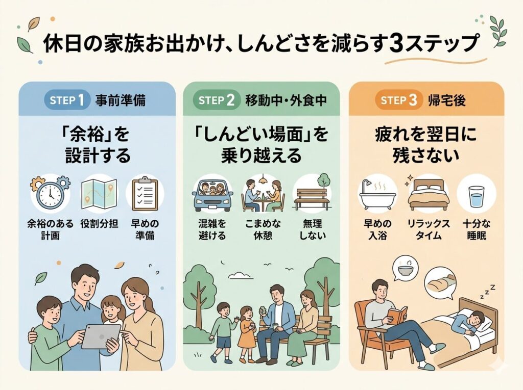 休日のお出かけ疲れのしんどさを減らす3ステップ