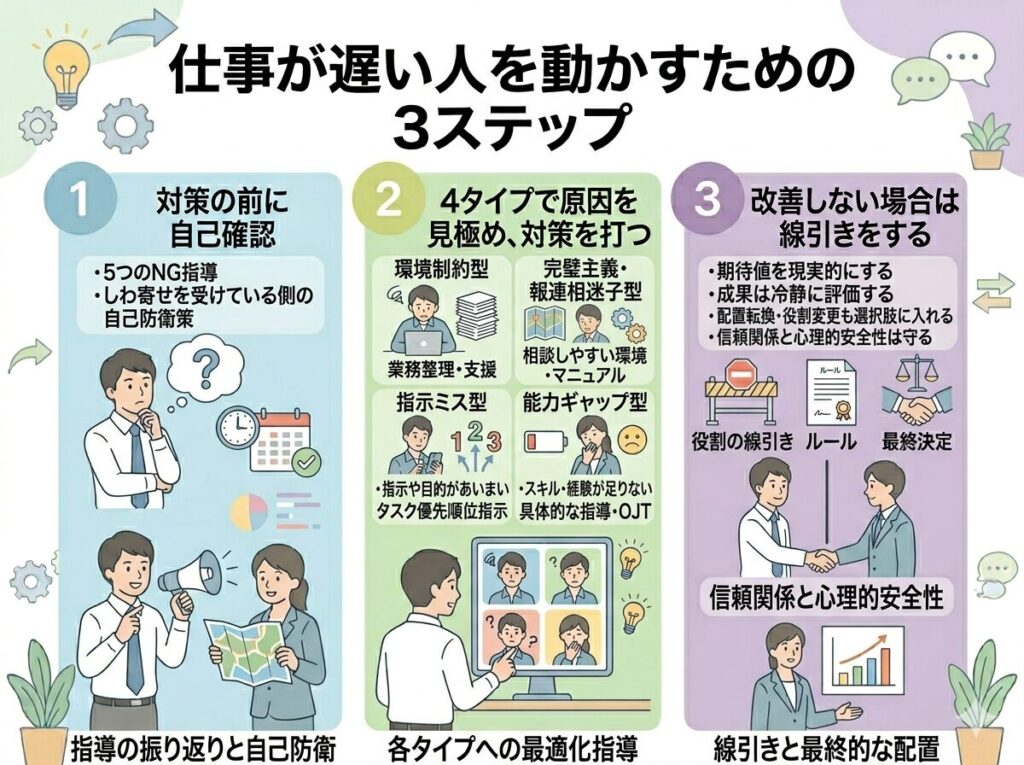 仕事が遅い人を動かすための3ステップ