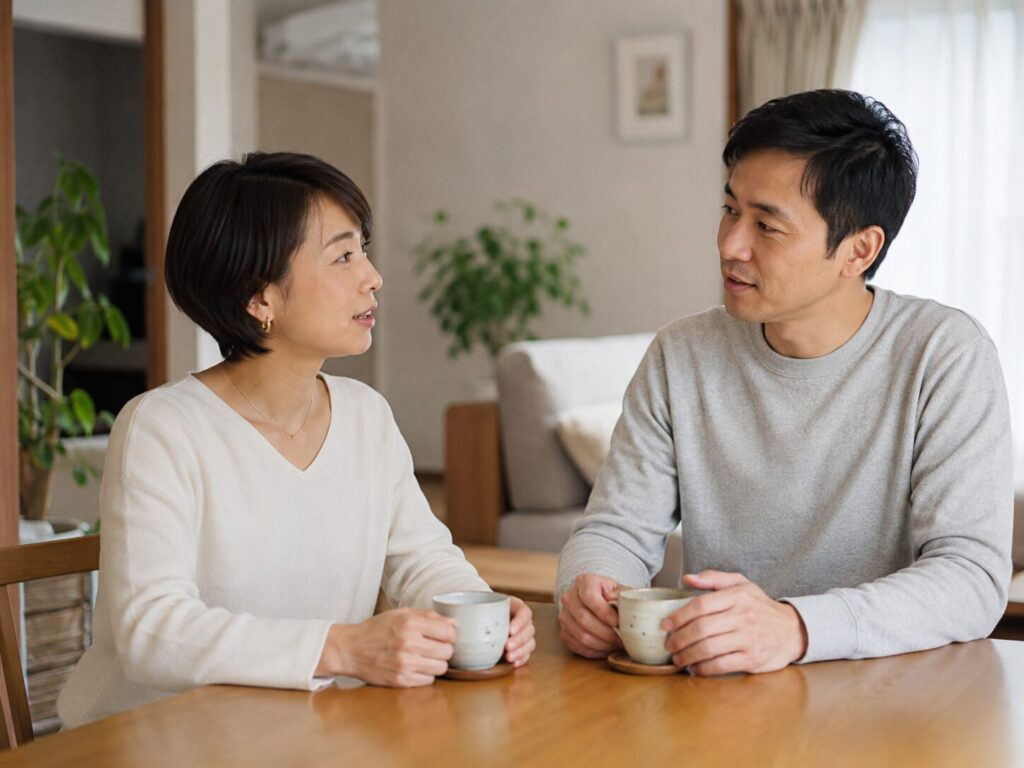 前向きに話し合う夫婦