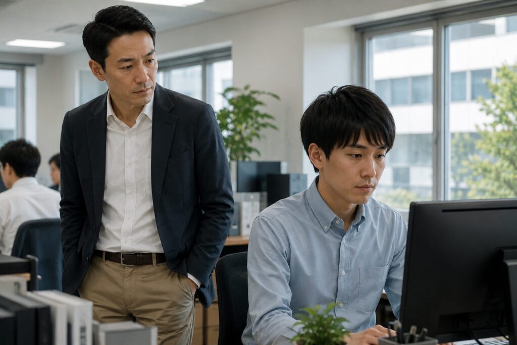 少し元気のない部下をさりげなく気にかけている管理職