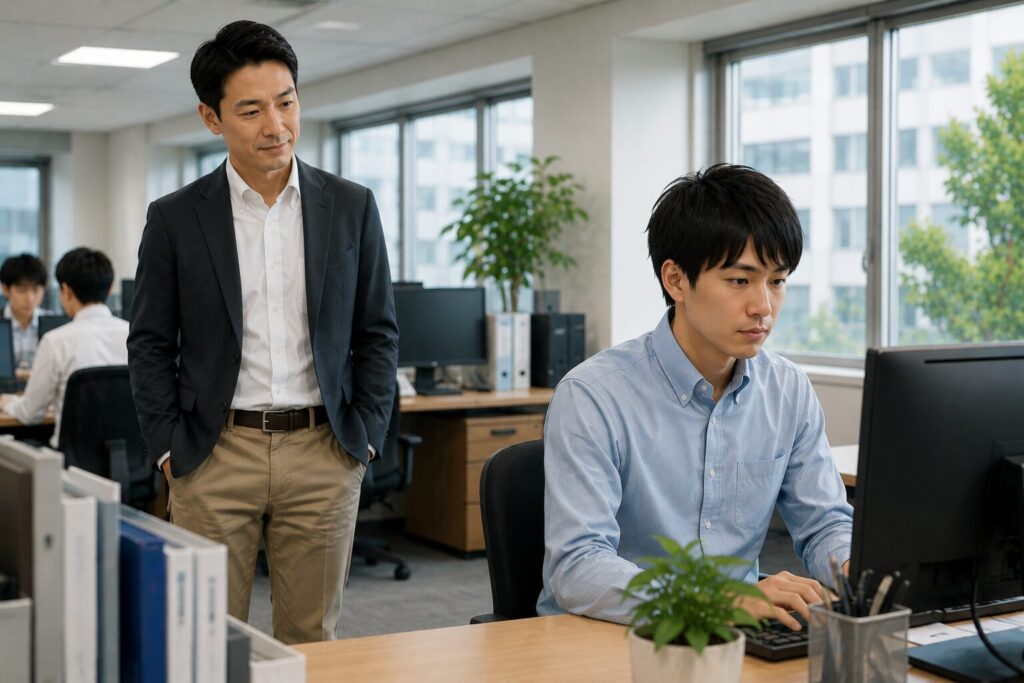 穏やかに部下を見守っている管理職