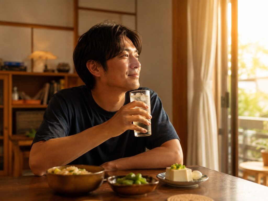夏の晩酌を楽しむ男性
