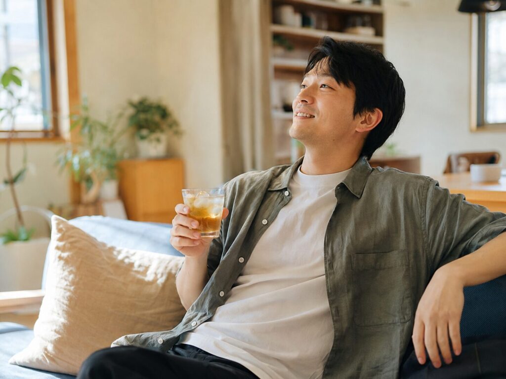 リビングで涼む男性