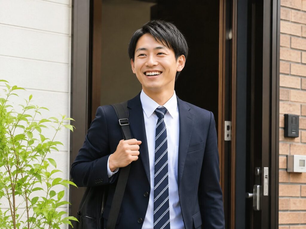 晴れやかに出勤する男性