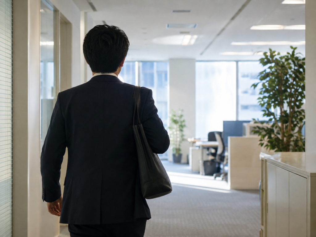 背筋を正して歩く男性