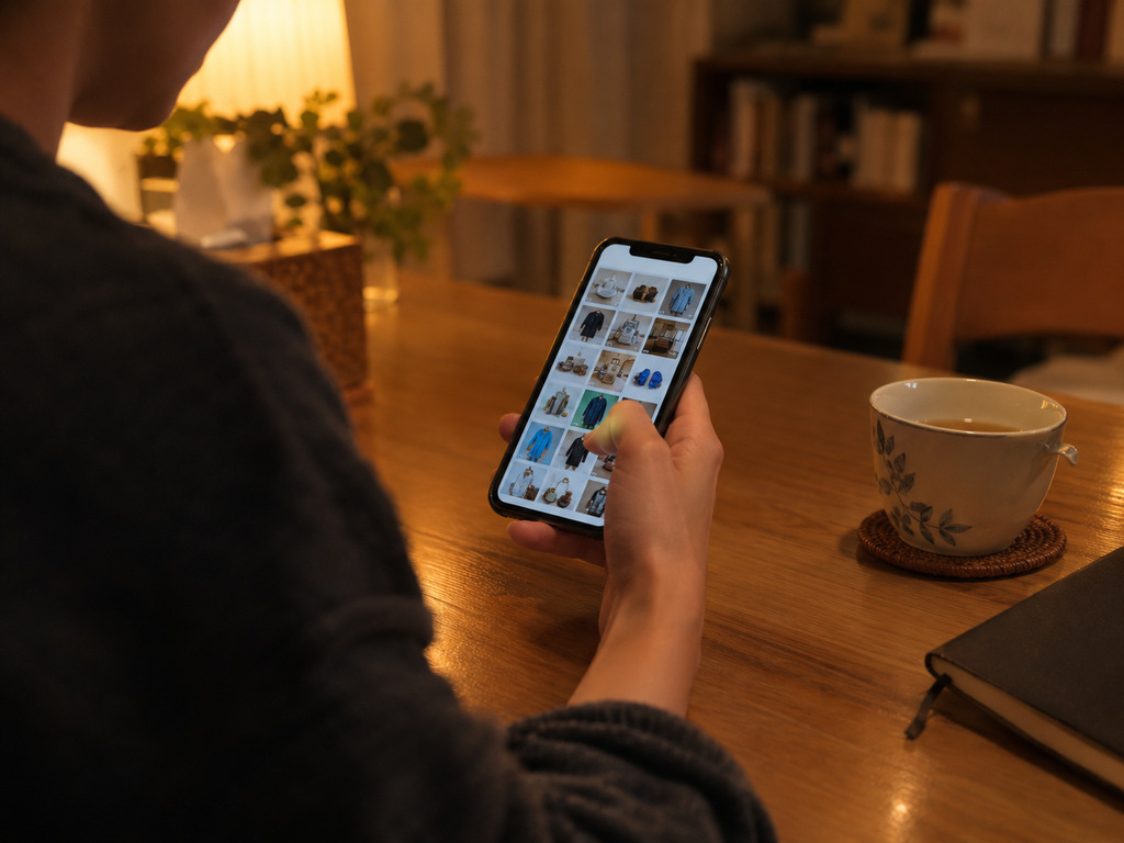 スマホでECサイトを閲覧する手元