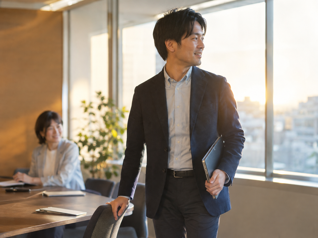 一仕事終えて晴れやかな男性